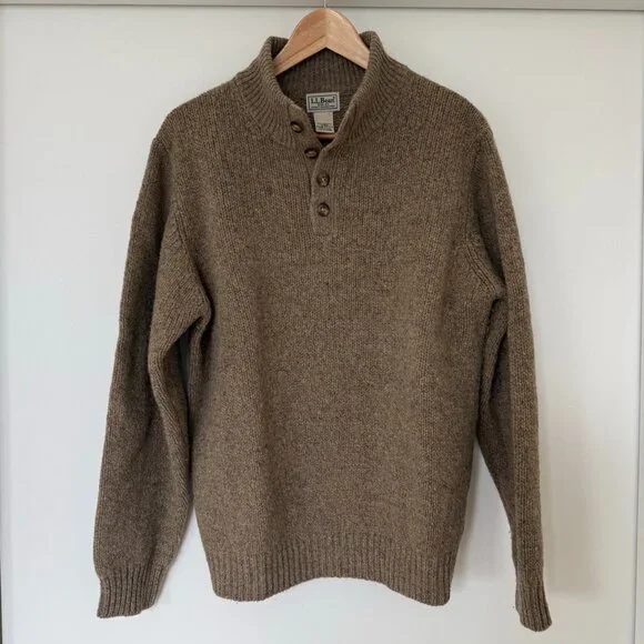 L.L. Bean Lambswool 1/4 Button Sweater - Picture 1 of 8